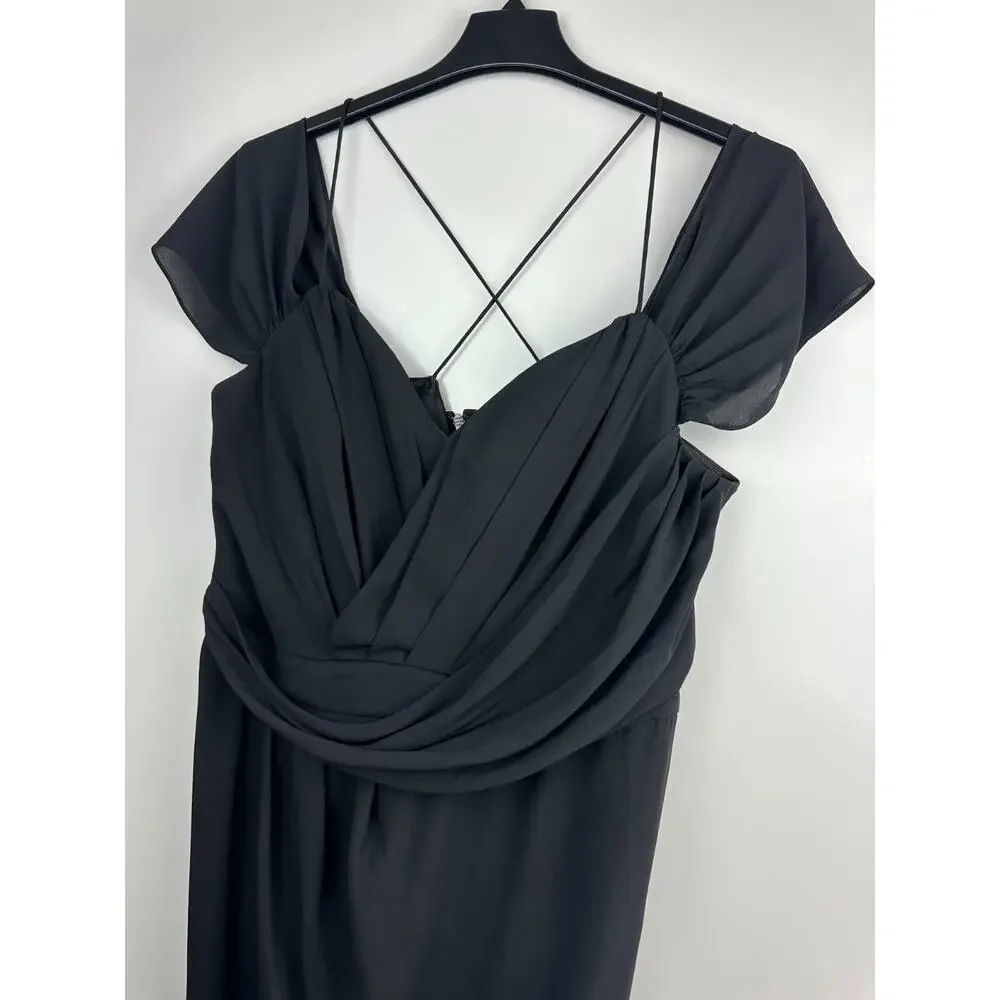 City Chic Entwine Ruched Cold Shoulder Tulip Midi Dress Black Plus Size L 20 - Picture 6 of 14